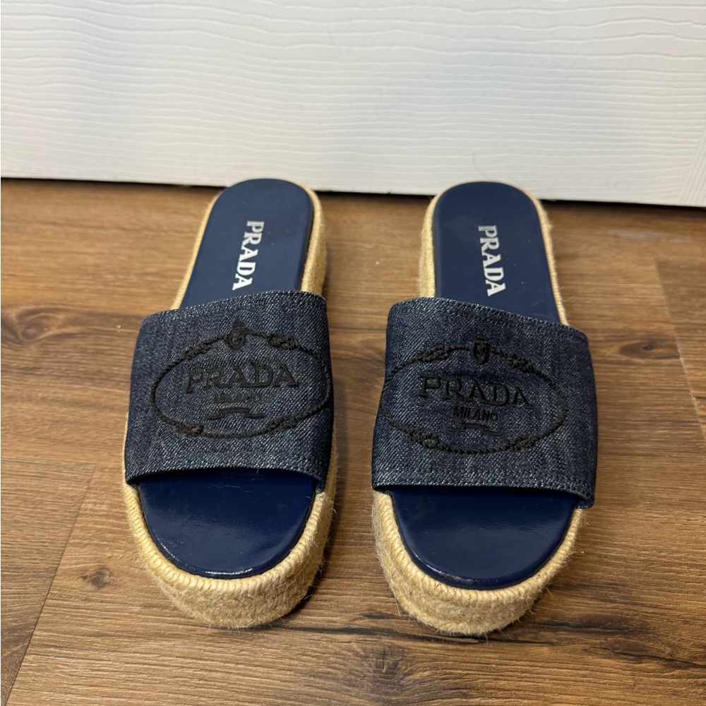 Prada Denim Espadrille Slides